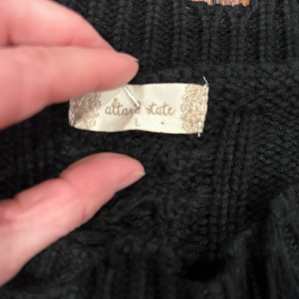 Altar'd State Black Fringe Cable Knit Sweater - Picture 4 of 7